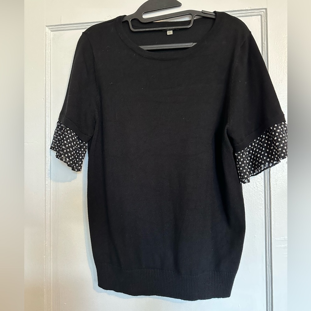 Black knit sweater, size L / Large, white polka dot